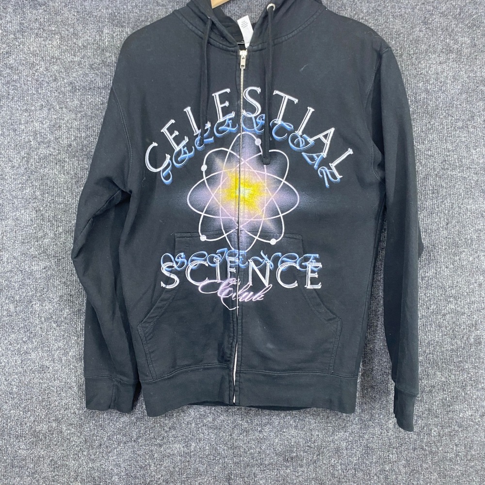 Independent Trading Co Celestial Science Club Black Graphic Zip Up Hoodie Small